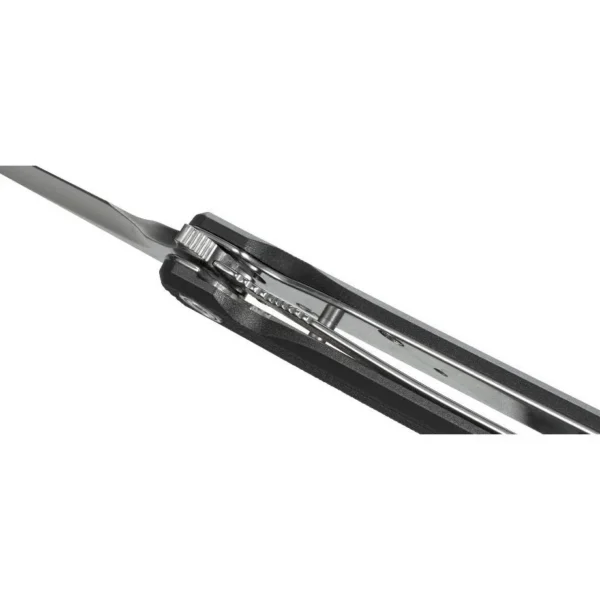 CRKT LCK + Large Folding Knife, black handle and open silver blade, angled top view