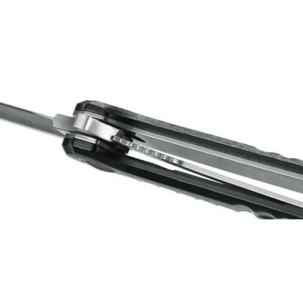 CRKT Razel GT Folding Knife, close top view of black handle and partially visible silver blade