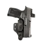 Desantis Lifeguard IWB Holster, black right-side view with belt clip and carbon-fiber pattern