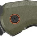 CRKT Overland Knife, open right-side view with dark blade and olive green handle
