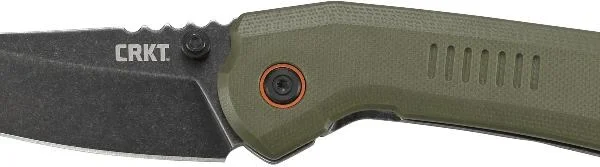 CRKT Overland Knife, open right-side view with dark blade and olive green handle