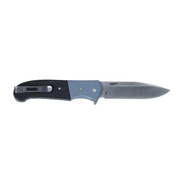 CRKT Ignitor Assisted Folding Knife, open right-side view with silver blade and blue-black handle
