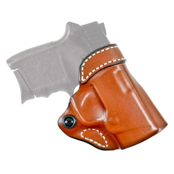 DeSantis #155 Criss-Cross Holster, tan right-side view with white stitching and pistol outline