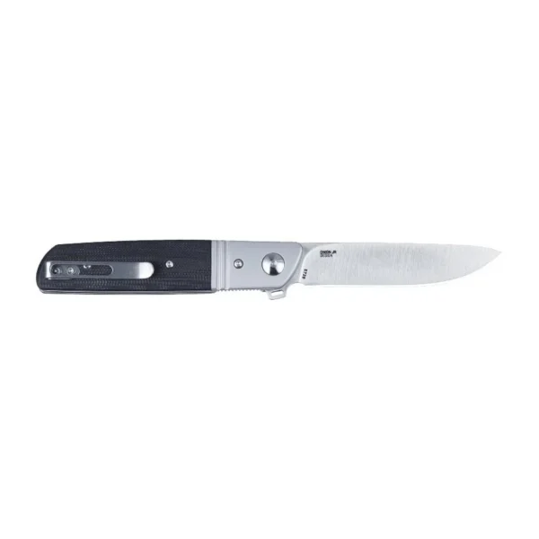 CRKT Bamboozled Assisted Folding Knife, open side view with black handle and silver drop-point blade