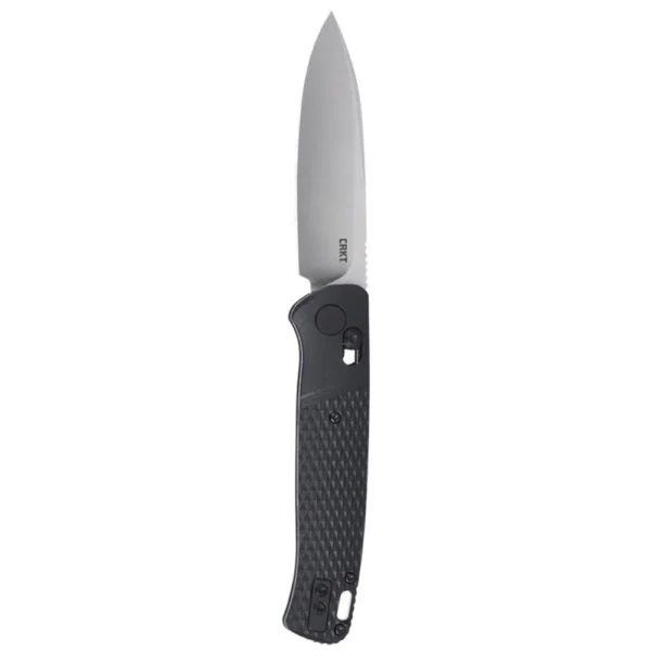CRKT Counterpart, open side view with silver drop-point blade and textured black handle
