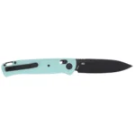 CRKT Counterpart, open folding knife with aqua handle and black drop-point blade, side view