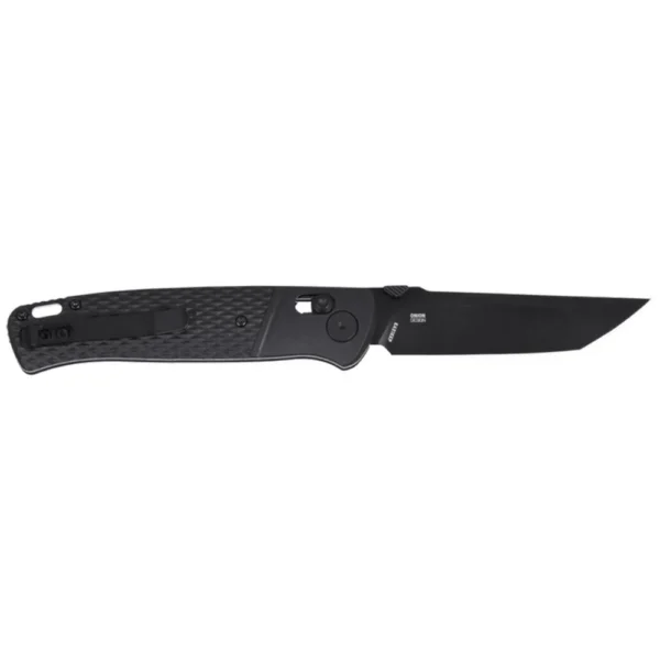 CRKT Counterpart black folding knife, open side view with tanto blade and textured handle