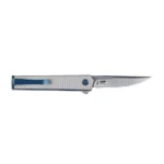 CRKT CEO Microflipper folding knife, right-side view with silver blade and blue-accented handle