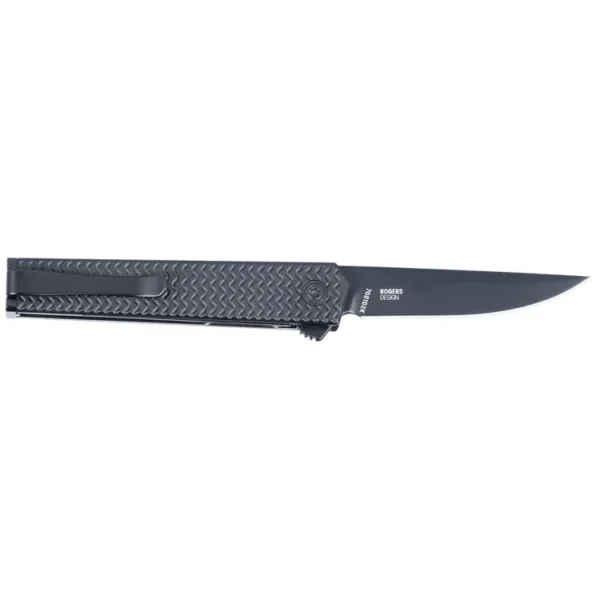CRKT CEO Microflipper Folding Knife, black side view with partially open blade and textured handle