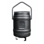 On Time Wildlife Shakedown Feeder, black cylindrical feeder front view with handle and short legs