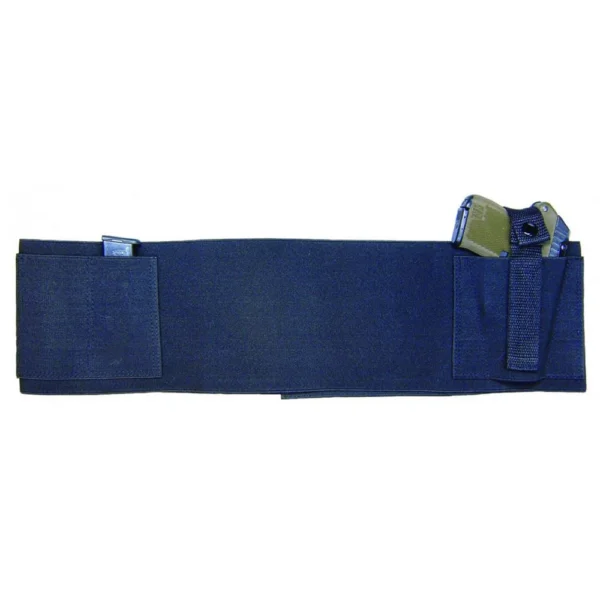 Personal Security Products Concealed Carry Belly Band, navy blue band laid flat with holster pockets