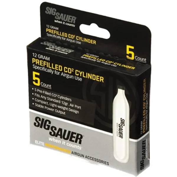 Sig Sauer CO2 Cartridge, black retail box with one silver cartridge displayed