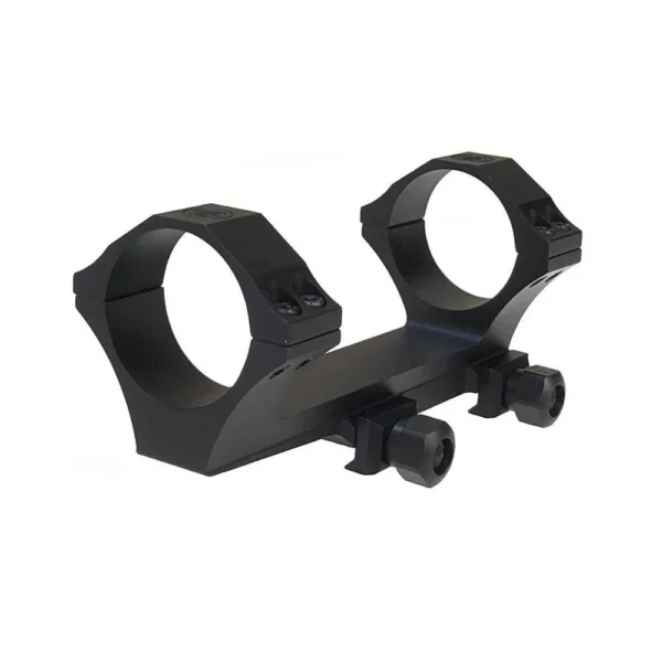 Sig Sauer ALPHA2 Scope Mount, black angled side view with two rings and mounting knobs