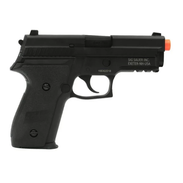 Sig Sauer Proforce P229 Airsoft Handgun, black left-side view with orange muzzle tip