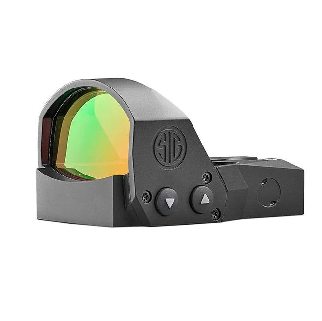 primary-41869 Sig Sauer Romeo1PRO, black open-reflex sight with green-tinted lens and side controls