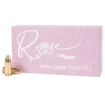 Sig Sauer ROSE Handgun Ammunition, pink box with three brass cartridges