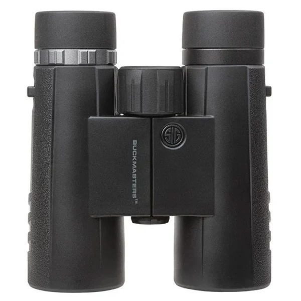 Sig Sauer Buckmasters Binocular, black front view with central focus wheel