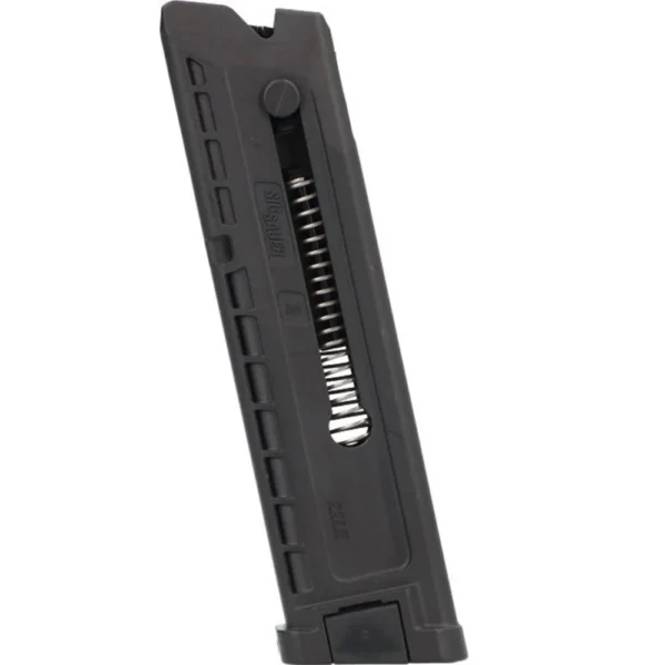 Sig Sauer P322 Handgun Magazine, black front view with visible follower spring