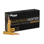 Sig Sauer Marksman Hunter GameKing ammunition box with one brass cartridge, front angled view