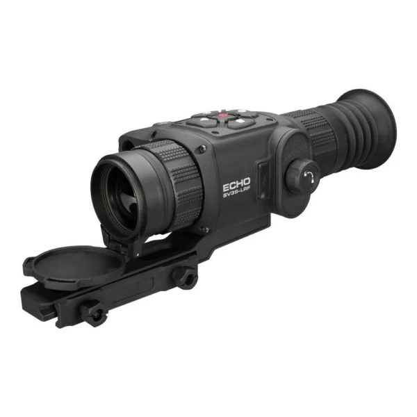 Sig Sauer Echo SV35-LRF thermal sight, black angled view with mount and lens cap