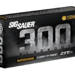Sig Sauer Supersonic CTT rifle ammunition, black retail box shown at an angle