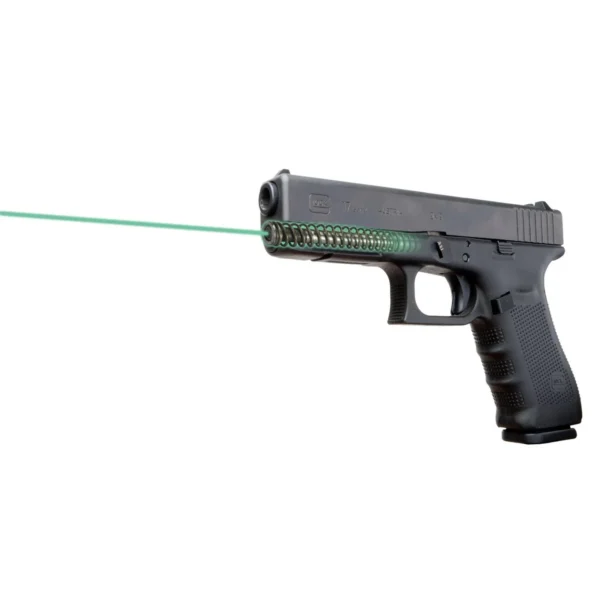 Laser Max Inc. for Glock 17 Generation 4 green laser projecting from a black pistol, right-side view