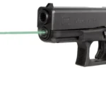 LaserMax Guide Rod Laser for Glock 19 Gen4, black pistol in right-side view projecting green laser