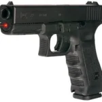 LaserMax Laser Sight for Glock 17-22-31-37, red beam visible at muzzle of black pistol