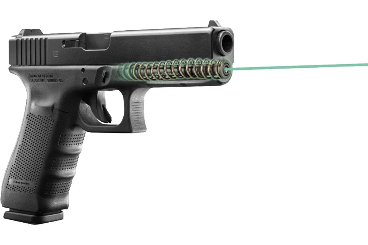 primary-41923 Laser Max Inc. FOR GLOCK 22 GENERATION 4 - GREEN, black pistol side view with green laser beam