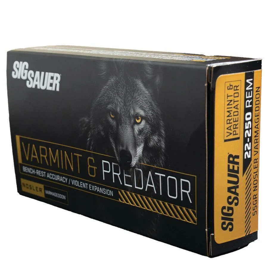 primary-41928 Sig Sauer Varmint & Predator Rifle Ammunition 22-250 Rem 55gr PT 20/ct