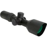 Konus Muzzleloader Rifle Scope black angled side view with adjustment turrets, rings and flared objective
