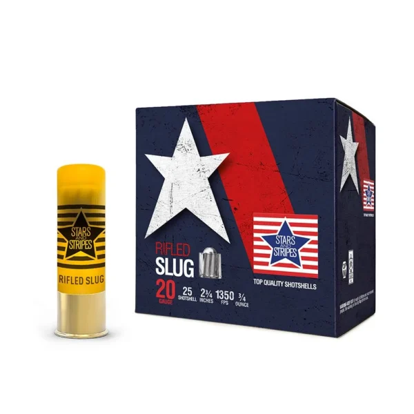 TRZ Trading Inc. PPU Stars & Stripes Rifled Slug Shotshells 20ga 2-3/4'' 3/4 oz 1350 fps Slug 25/ct