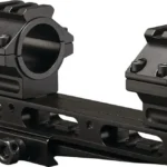 Konus Universal Cantilever mount, black angled view with two scope rings and adjustable rail base