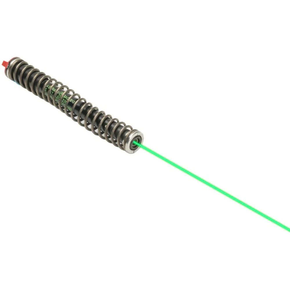 primary-41953 Lasermax Guide Rod Laser, silver recoil spring assembly emitting a green laser beam