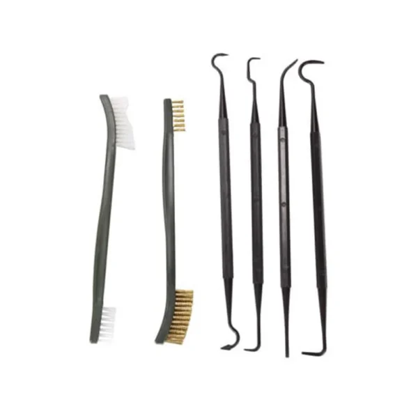 Lyman Pick and Brush Set, two double-ended brushes and four black picks laid out
