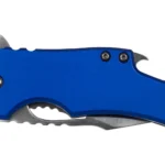 Sarge Knives Blue Fuse, side view of closed blue pocket knife with bottle opener and metal loop