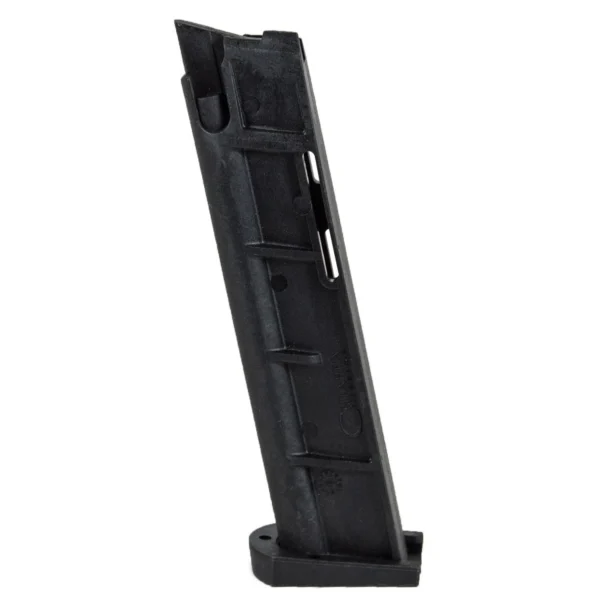 Chiappa M9-22 Handgun Magazine, angled side view in black polymer with extended base