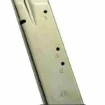 Cz-Usa Firearms CZ 11161 magazine, nickel finish with black baseplate, angled side view