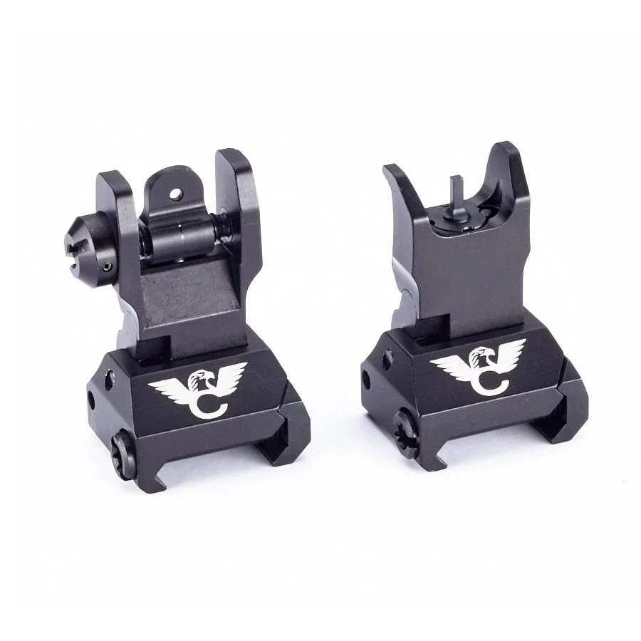 primary-42056 Wilson Combat AR Platform Sight Set, black front and rear sights upright with white eagle logos