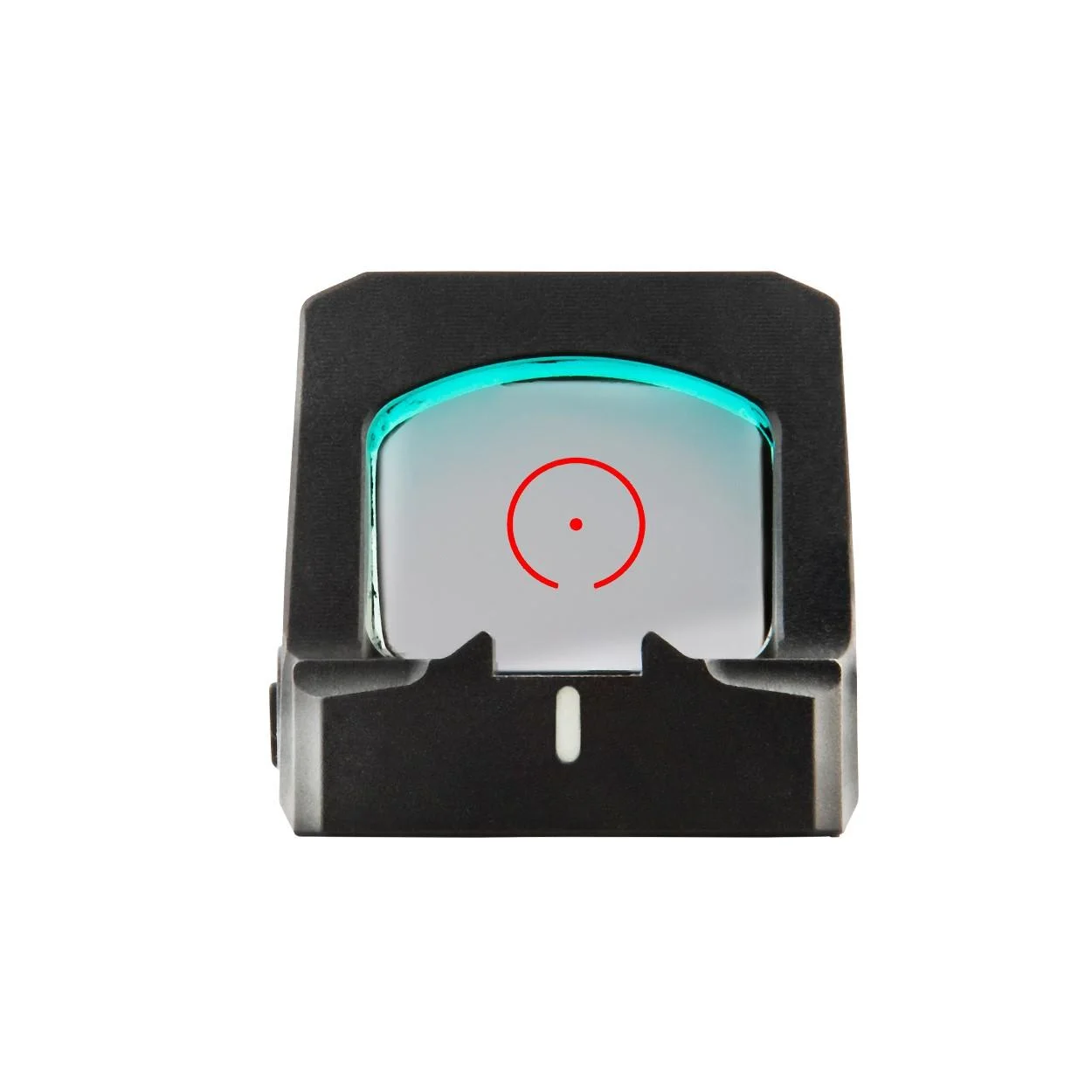 primary-42058 Meprolight Mepro Pistol Optic MPO-S, black open emitter sight with red bullseye, rear view
