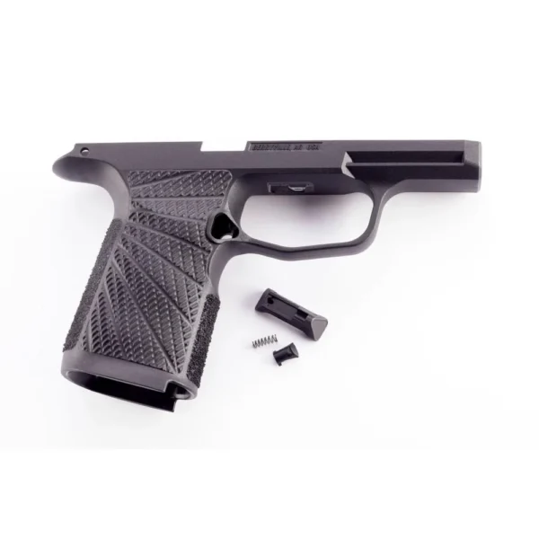 Wilson Combat Grip Module for P365 XL, black right-side view with textured grip and loose parts
