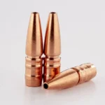Lehigh .308 cal 152gr Controlled Chaos bullets, three copper-coloured projectiles, one lying down
