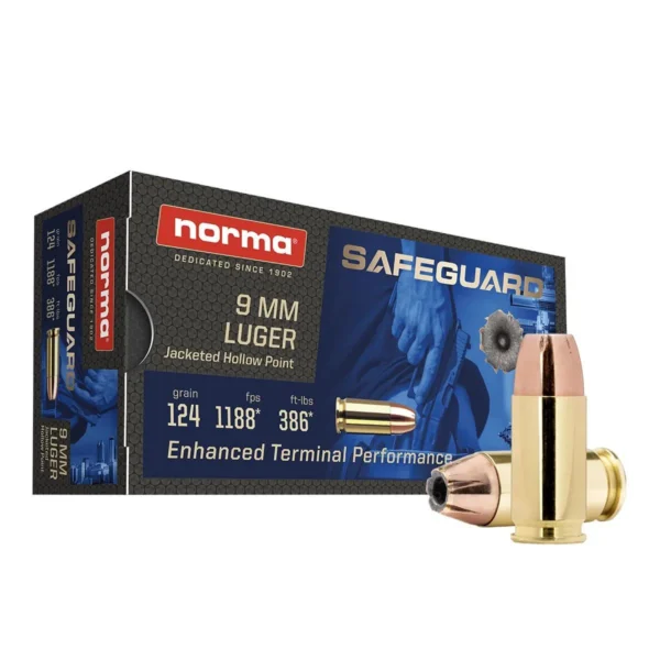 Norma Ammunition Norma Safeguard Handgun Ammunition 9mm Luger 124gr JHP 1188 fps 50/ct