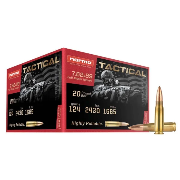 Norma Ammunition Norma Range & Training Rifle Ammunition 7.62x39 124gr FMJ 2430 fps 20/ct