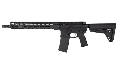 Primary Weapons Systems PWS MK114 MOD2-M black rifle, right-side view with handguard and adjustable stock