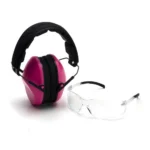 Pyramex Safety Pyramex Low Profile Combo Kit Passive Pink Ear Muff 24dB Clear Shooting Glasses Clear with Clear Lens
