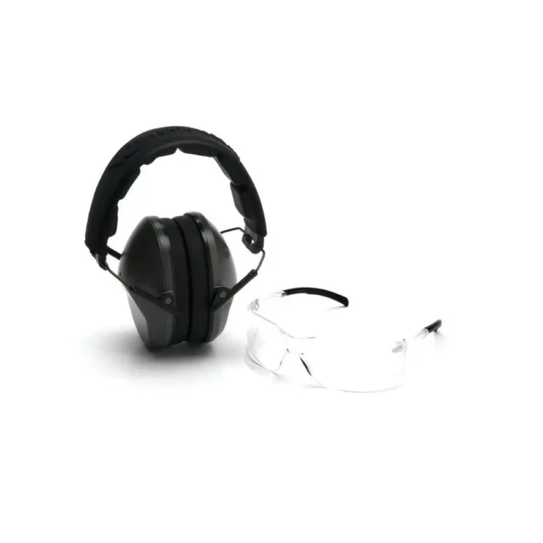 Pyramex Safety Pyramex Low-Profile Combo Kit Clear Shooting Glasses and Passive Earmuff 24dB OD Green