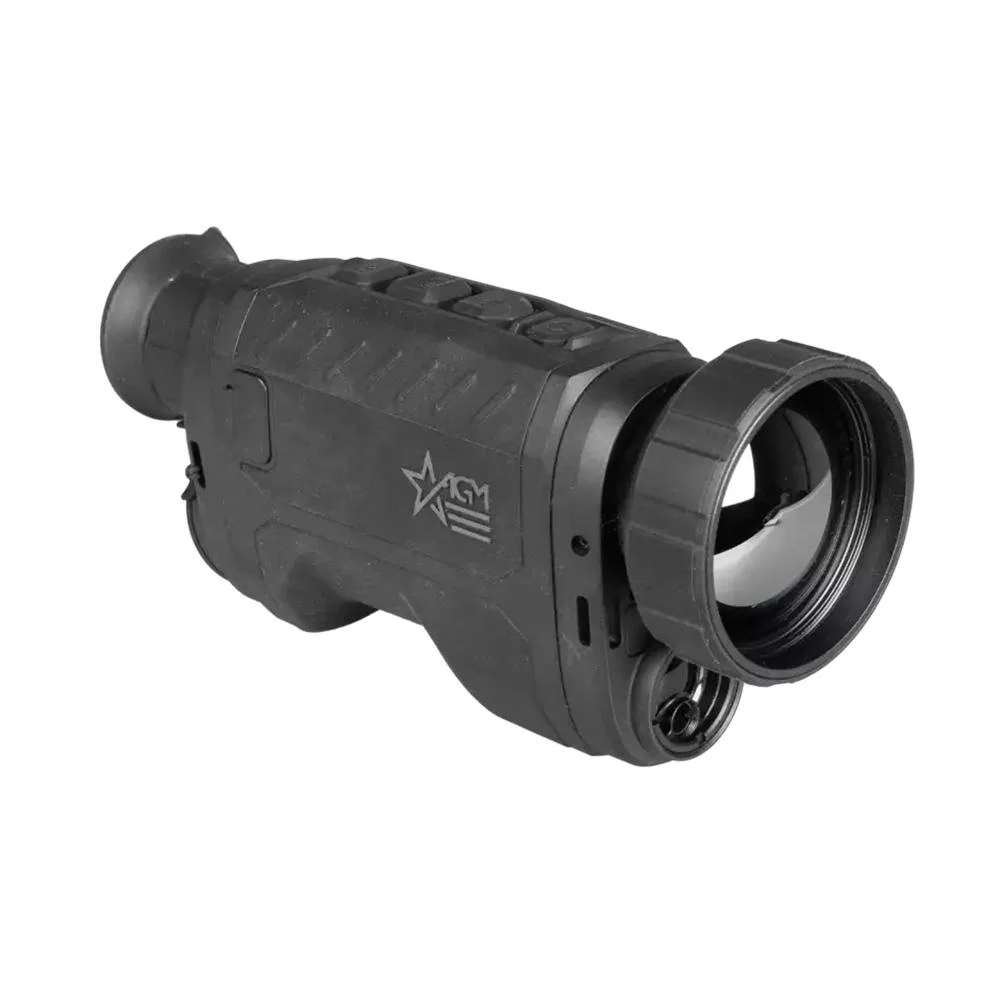 primary-42231 AGM ReachIR LRF 50-640 black thermal monocular, front-right view with eyecup and large lens