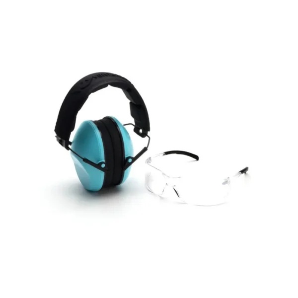Pyramex Safety Pyramex Low-Profile Combo Kit Clear Shooting Glasses and Passive Earmuff 24dB Powder Blue