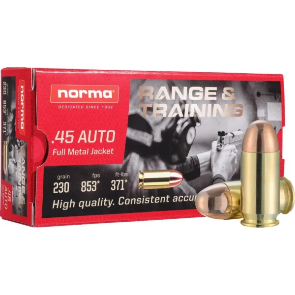 Norma Ammunition Norma Range and Training Handgun Ammunition .45 Auto 230gr FMJ 853 fps 50/ct